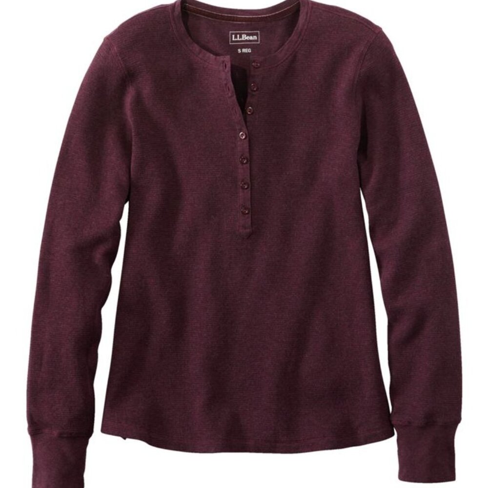 LL Bean Burgundy Waffle-Knit Henley Petite XS XSP OWO